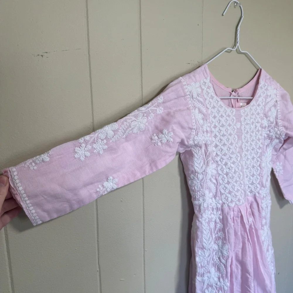 VTG Girls‎ Pink Cotton White Floral Embroidered Dress XL 14/16 Cottagecore Indie